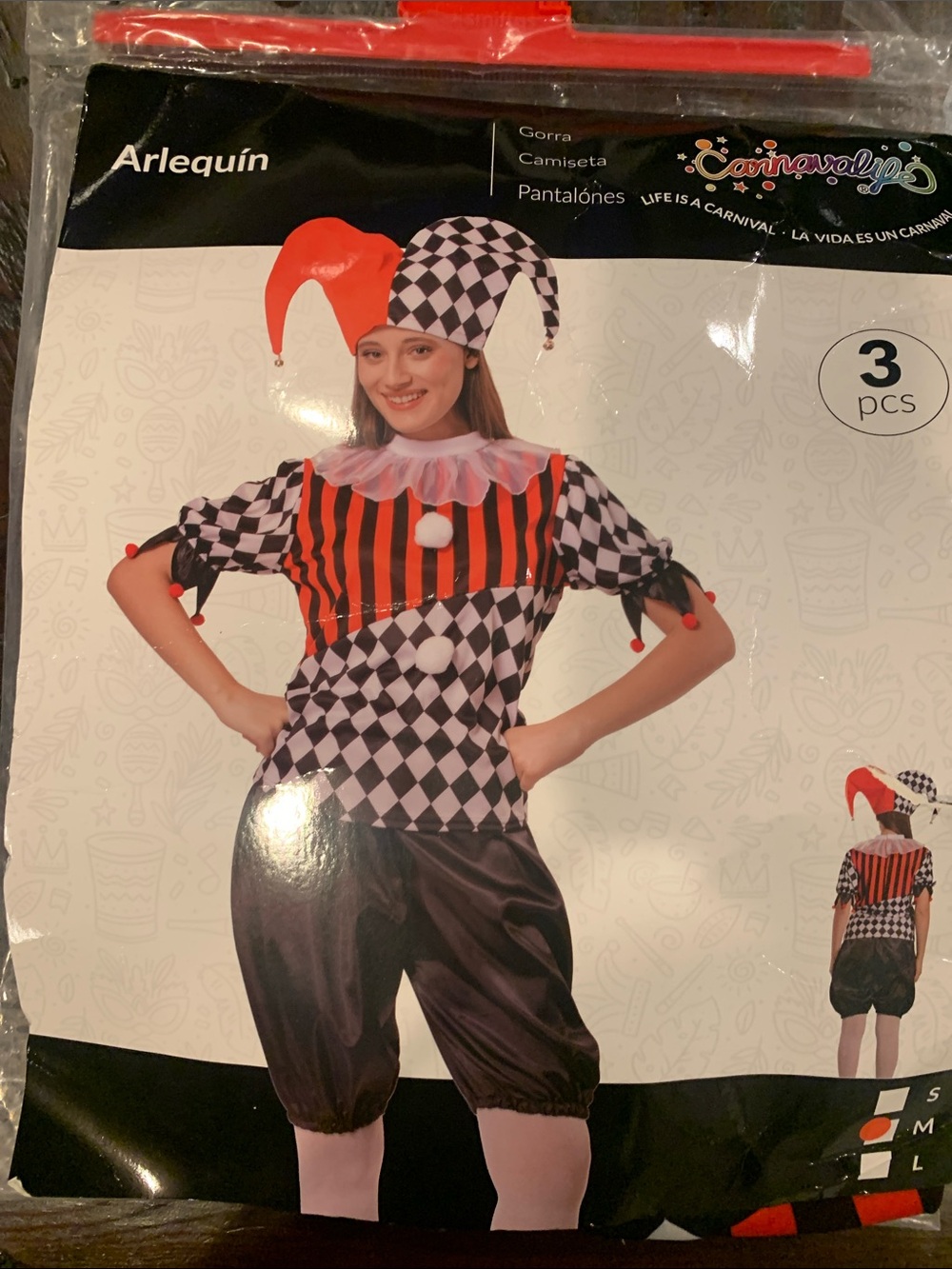 Women’s Harlequin Jester Costume - Red, Black & White